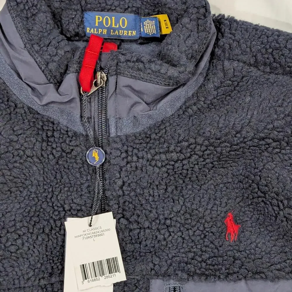 Polo Ralph Lauren Hi-Pile Fleece Jacket Men's Large Dark Blue Sherpa NWT - Picture 3 of 9